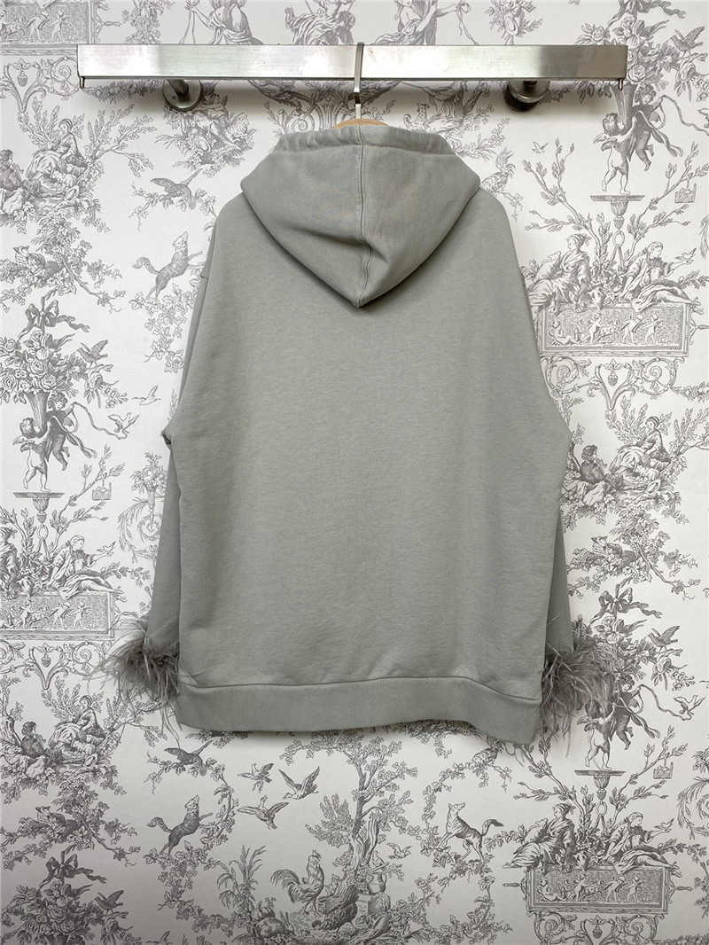 Pra*a feather cuffs zipper hooded sweatshirt grey