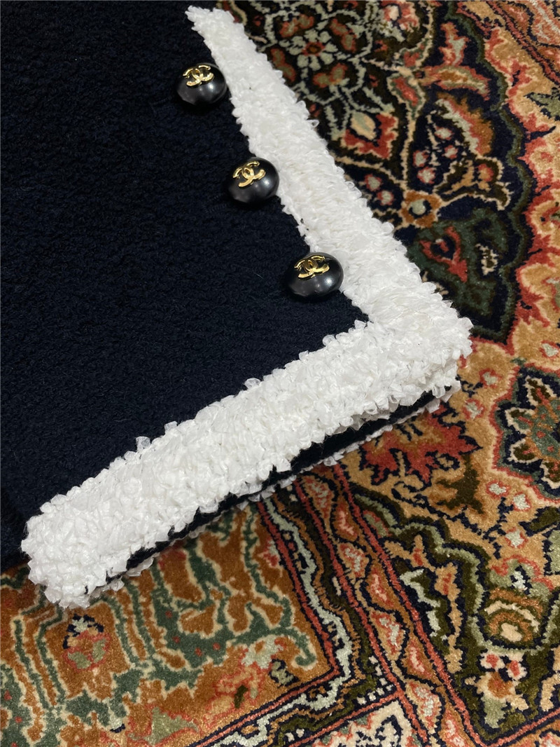 Ch**el navy blue tweed piping color block jacket