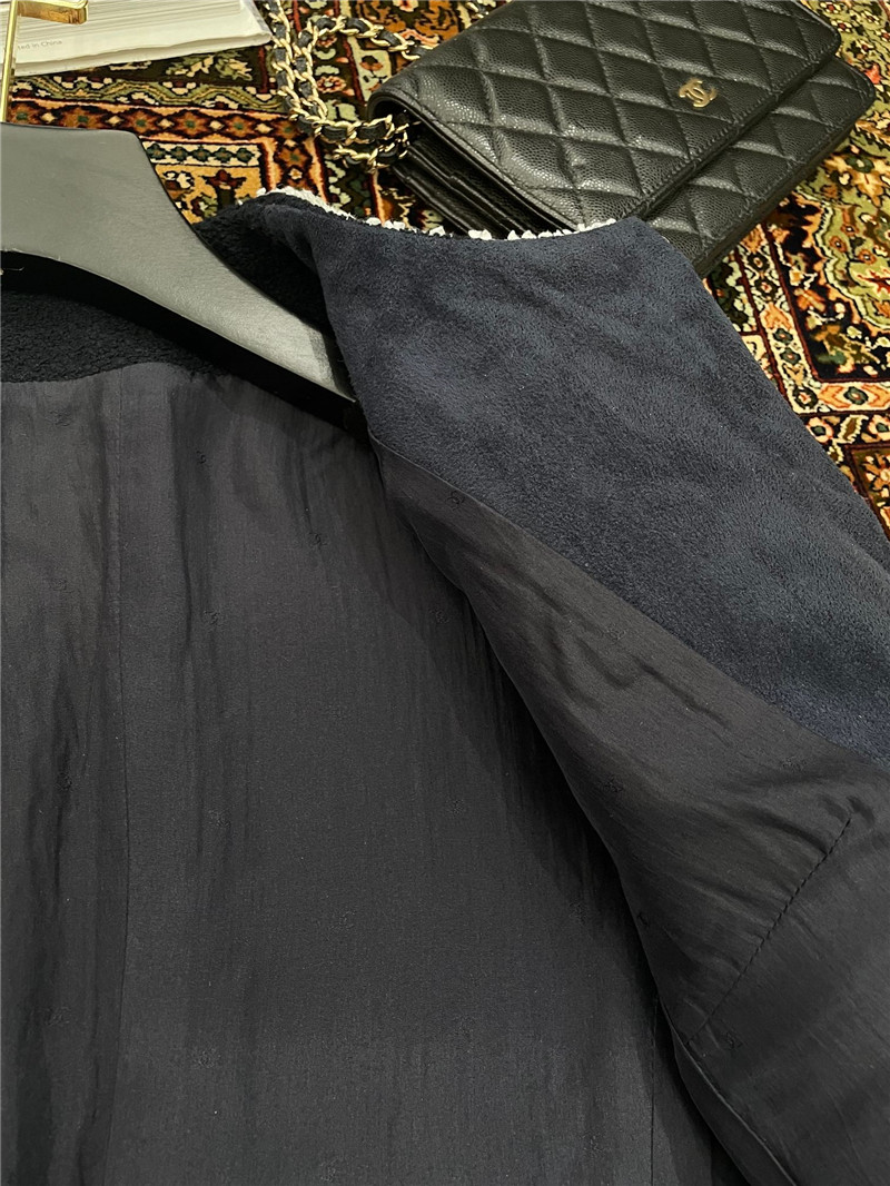 Ch**el navy blue tweed piping color block jacket