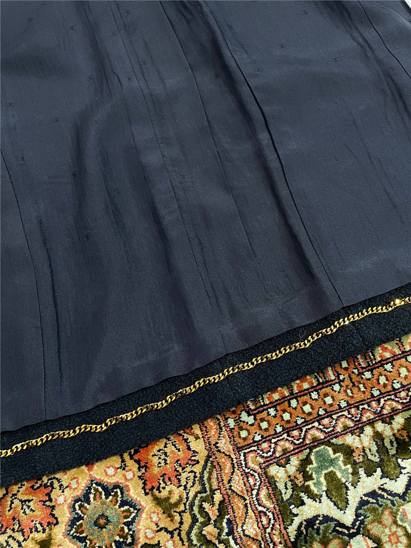 Ch**el navy blue tweed piping color block jacket