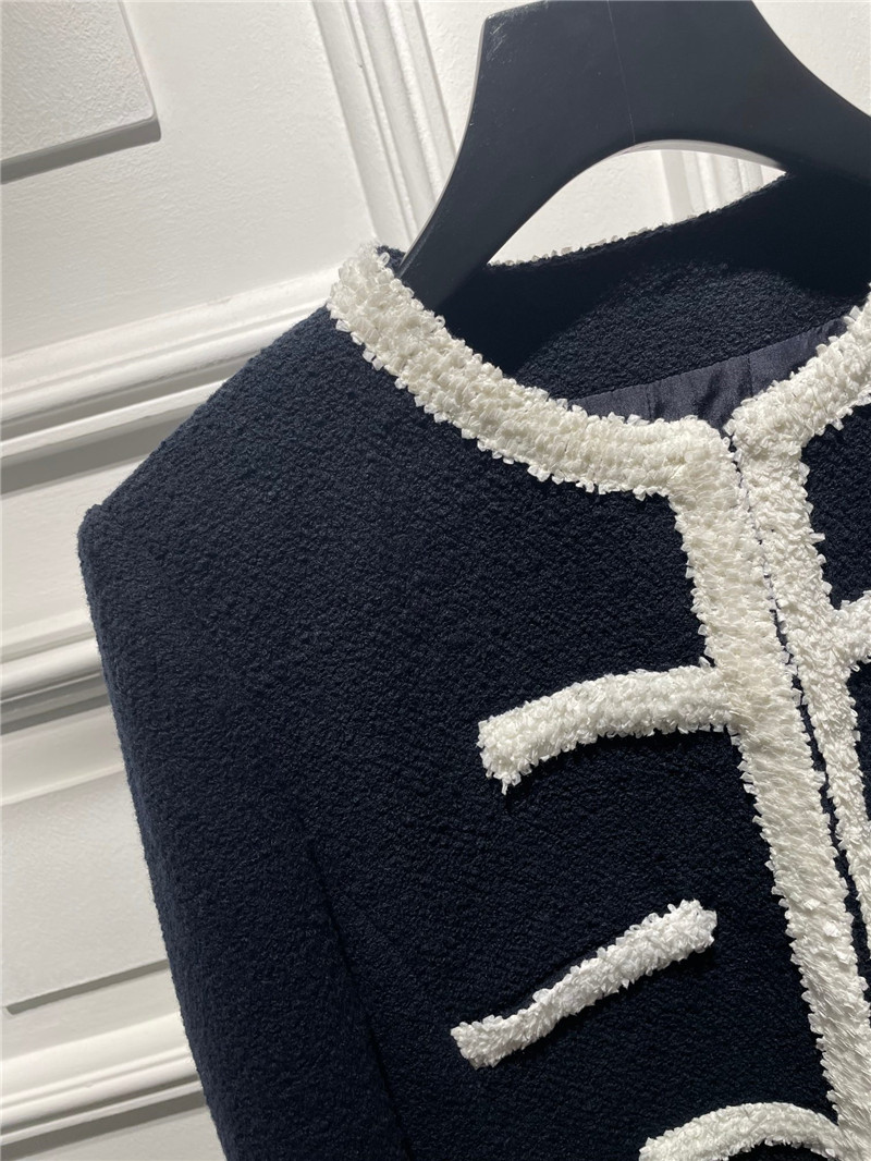 Ch**el navy blue tweed piping color block jacket