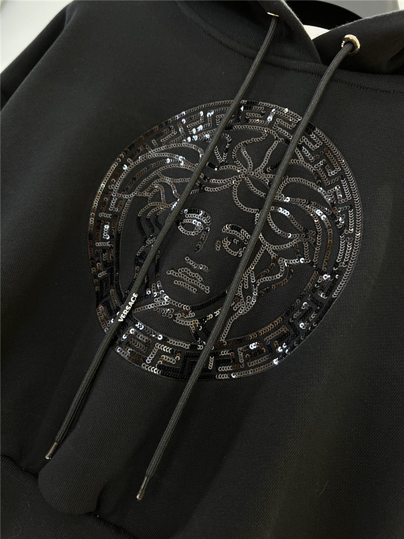 Versace Cropped Rhinestone Hooded Sweatshirt