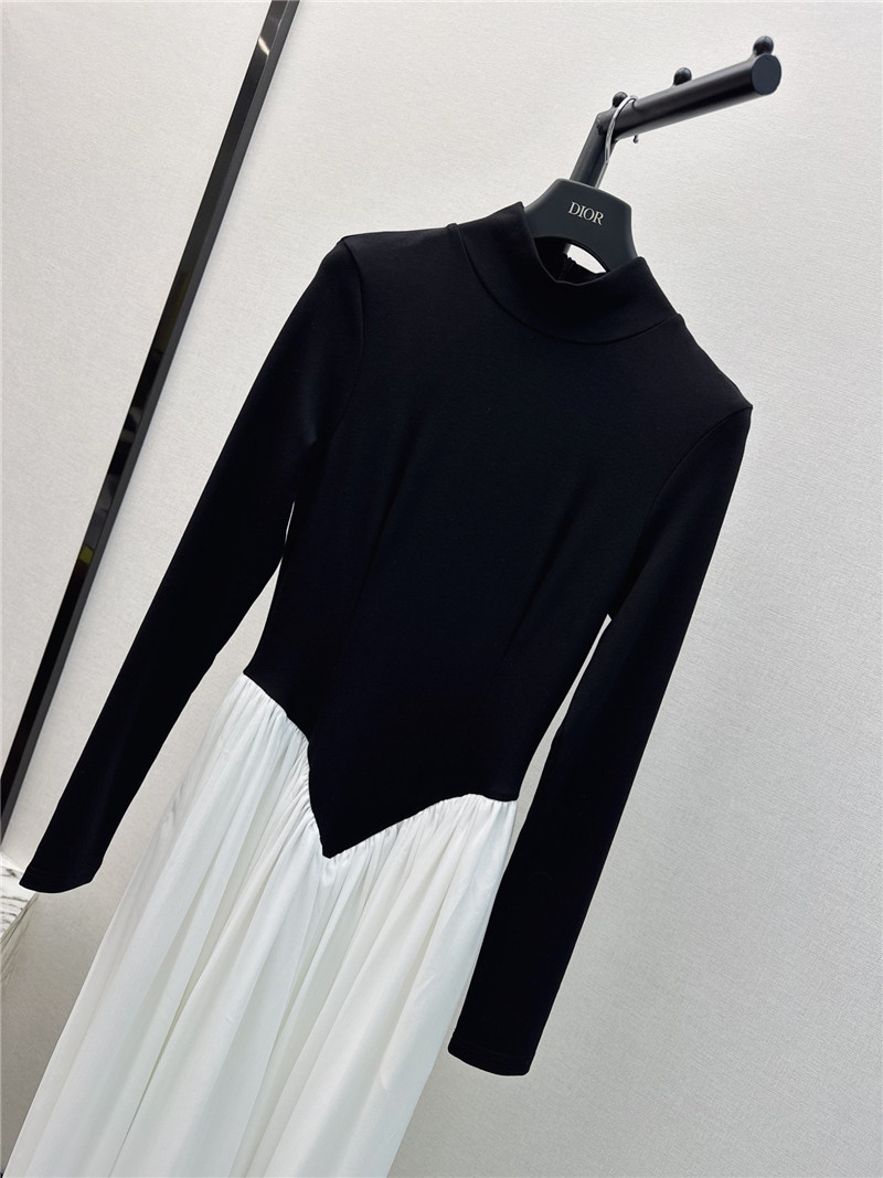 Ch**el black and white patchwork turtleneck maxi dress