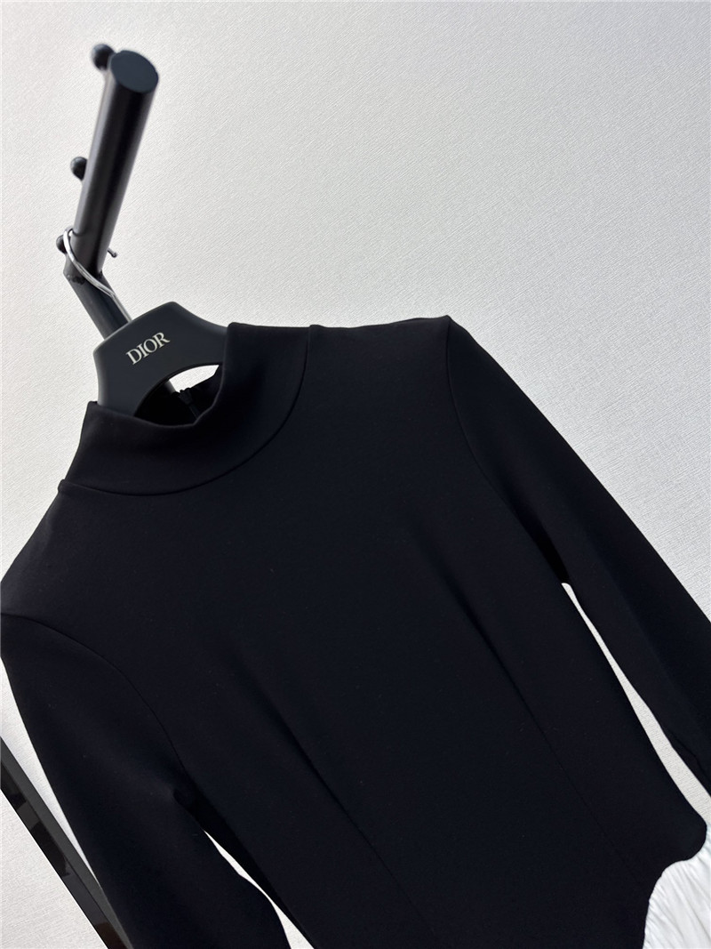 Ch**el black and white patchwork turtleneck maxi dress