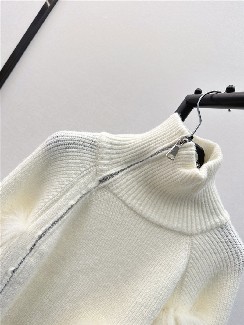 Vanitoo Faux Fur Turtleneck Sweater White