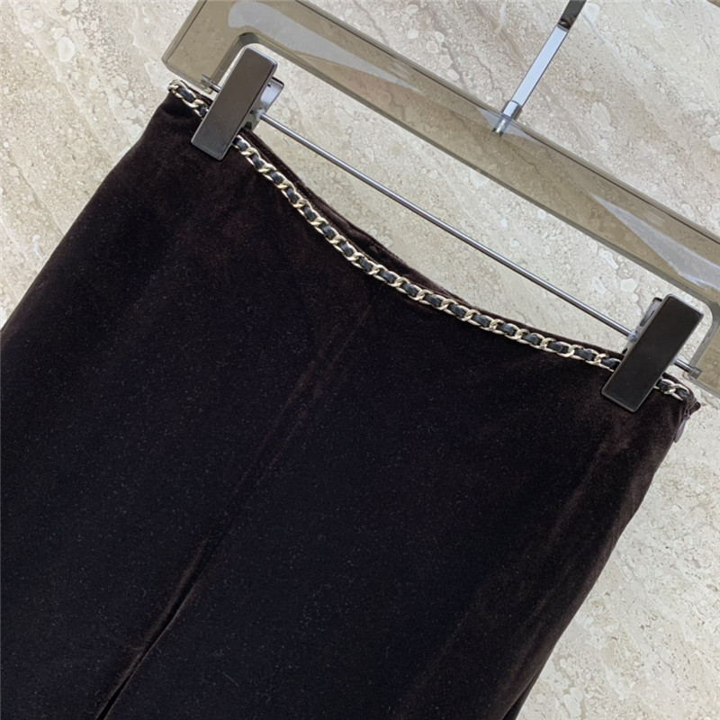 Ch**el gold velvet chain wide leg pants
