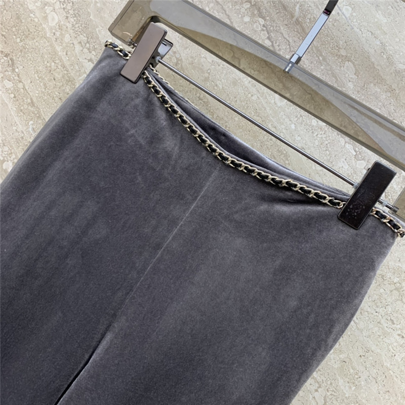 Ch**el gold velvet chain wide leg pants