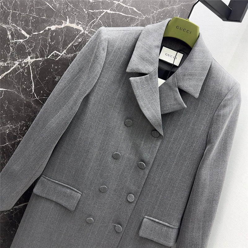 Gvc*1 premium gray dark plaid double breasted long coat