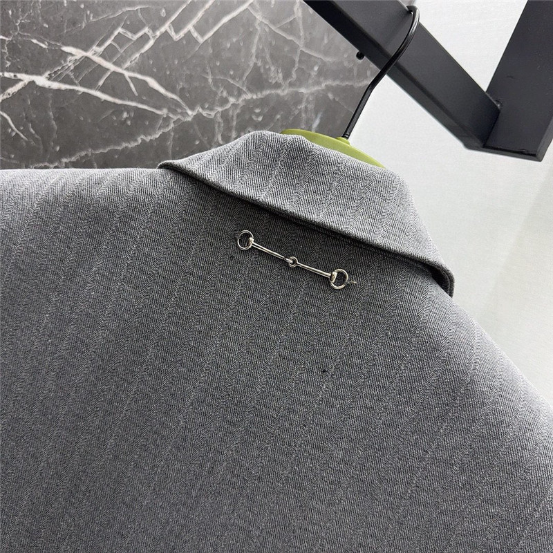 Gvc*1 premium gray dark plaid double breasted long coat