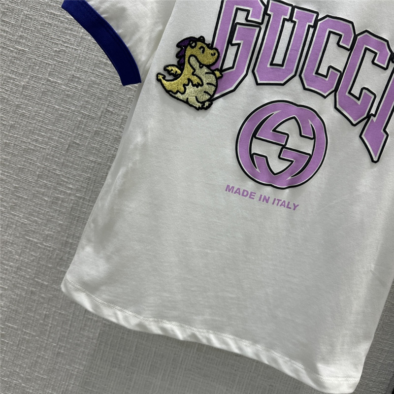 Gucci little flying dragon embroidered logo printed cotton T-shirt