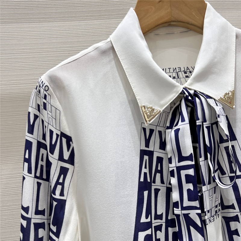 Va1e*ntin0 silk material full digital positioning printed ribbon shirt