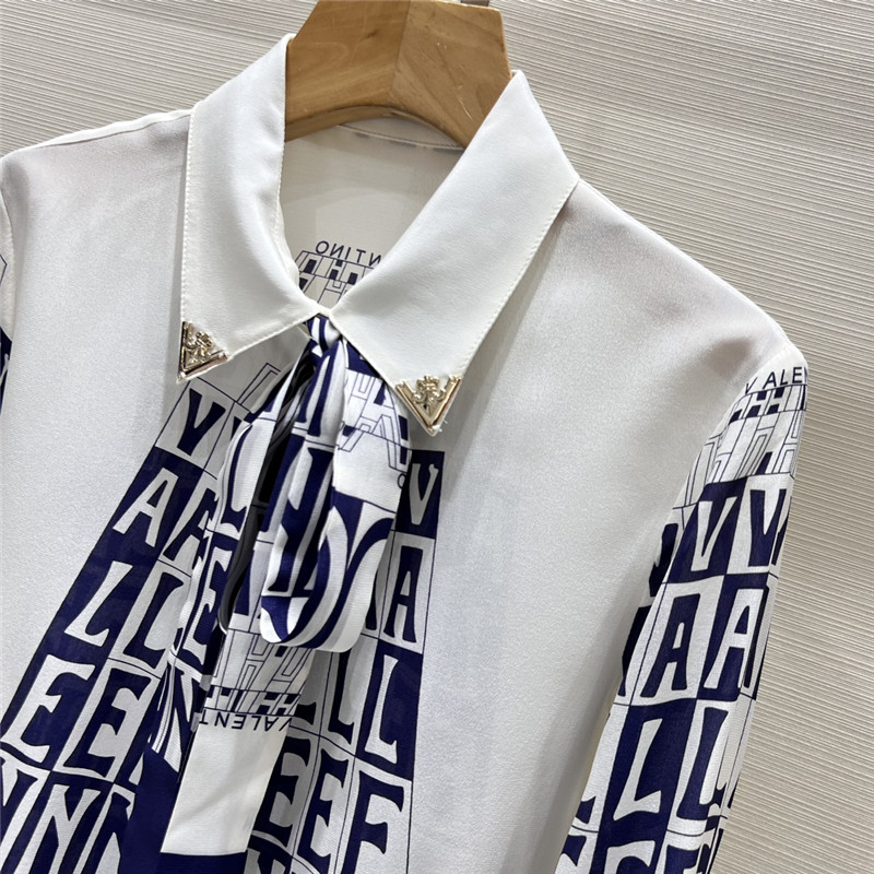 Va1e*ntin0 silk material full digital positioning printed ribbon shirt