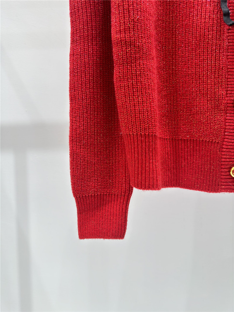 Miu Miu Logo Bow Knitted Cardigan Red