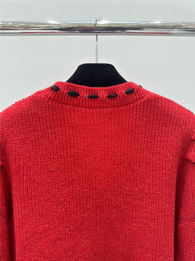 Miu Miu Logo Bow Knitted Cardigan Red