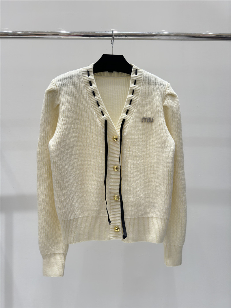 Miu Miu Logo Bow Knitted Cardigan Off-White