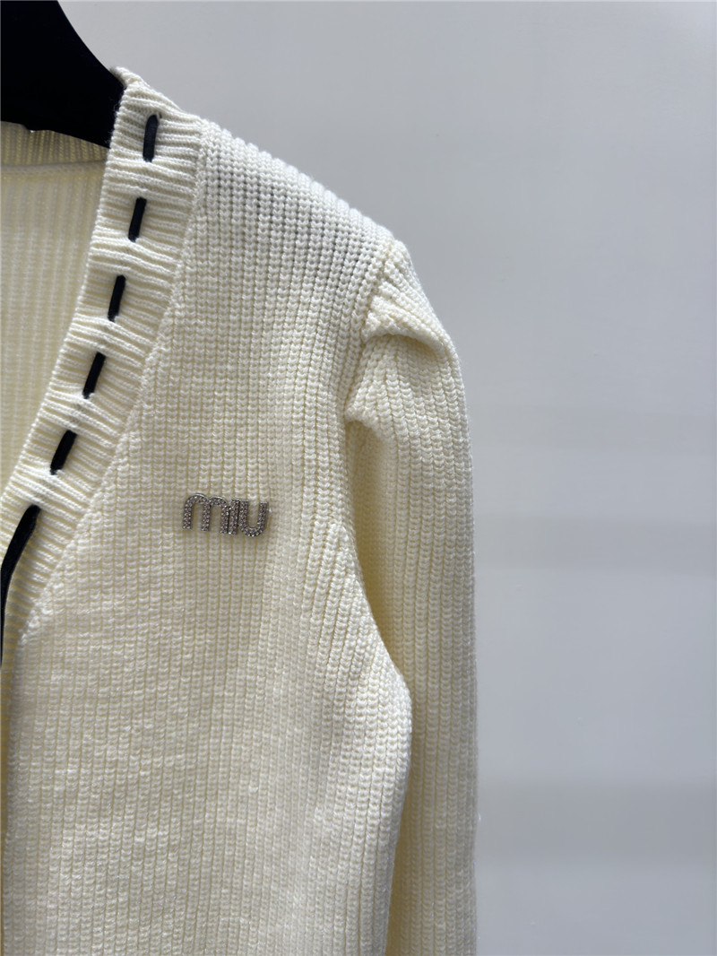 Miu Miu Logo Bow Knitted Cardigan Off-White