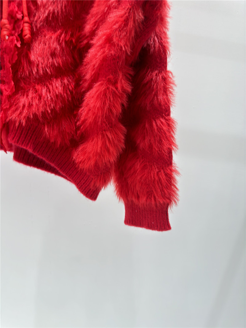 Miu Miu Rhinestone Wool Cardigan Red