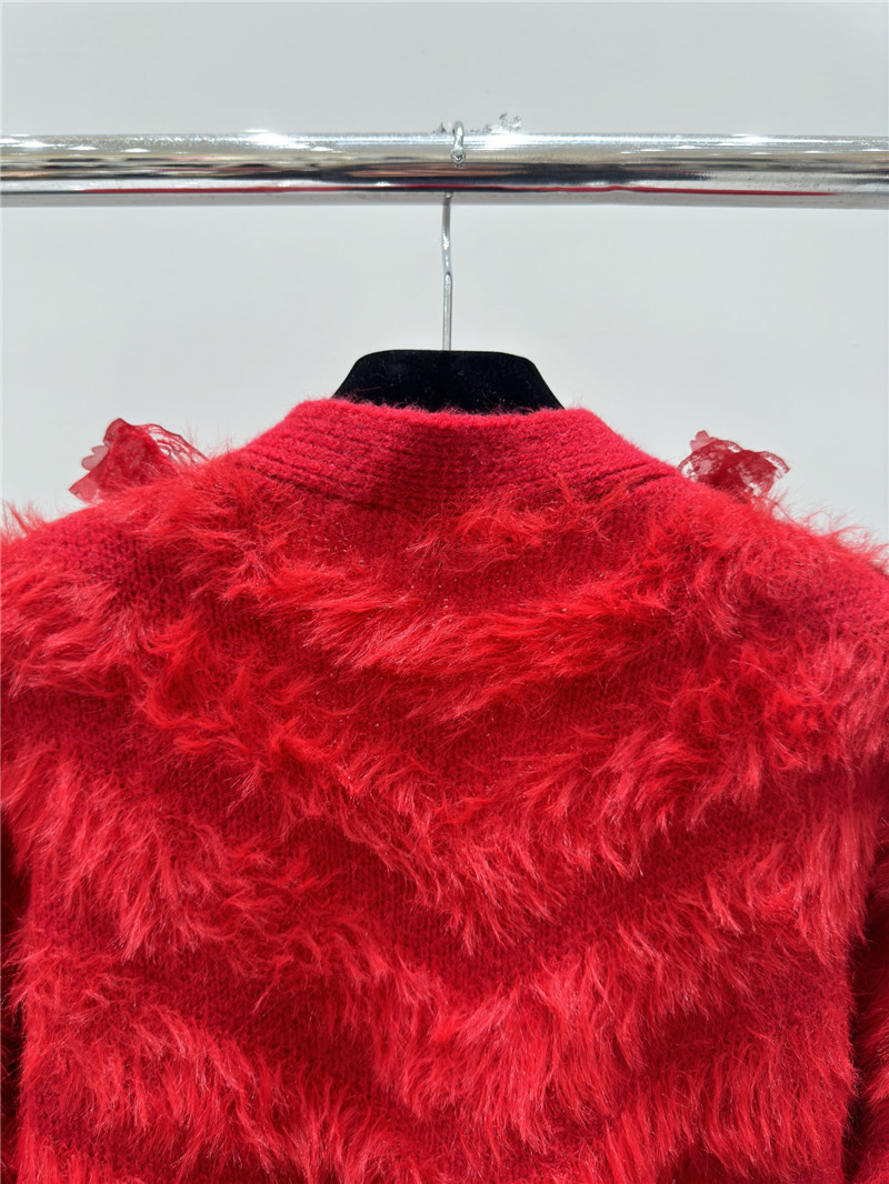 Miu Miu Rhinestone Wool Cardigan Red