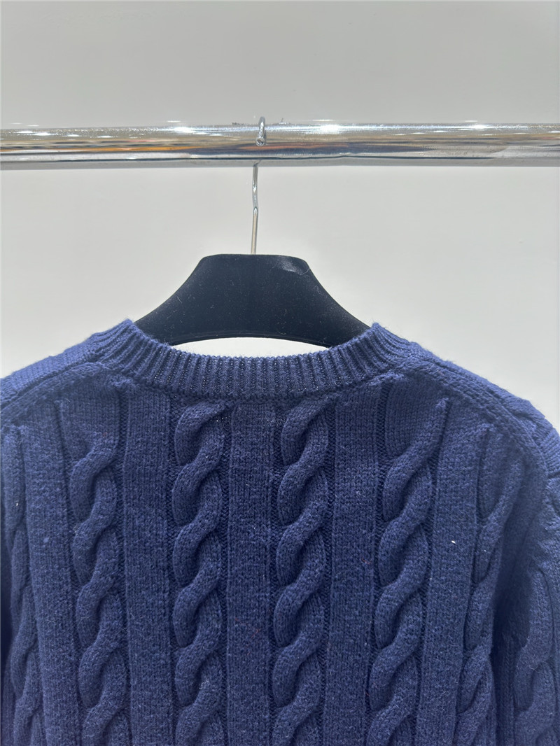 Pra*a logo pocket twist knit sweater navy
