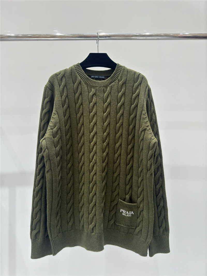 Pra*a logo pocket twist knit sweater green