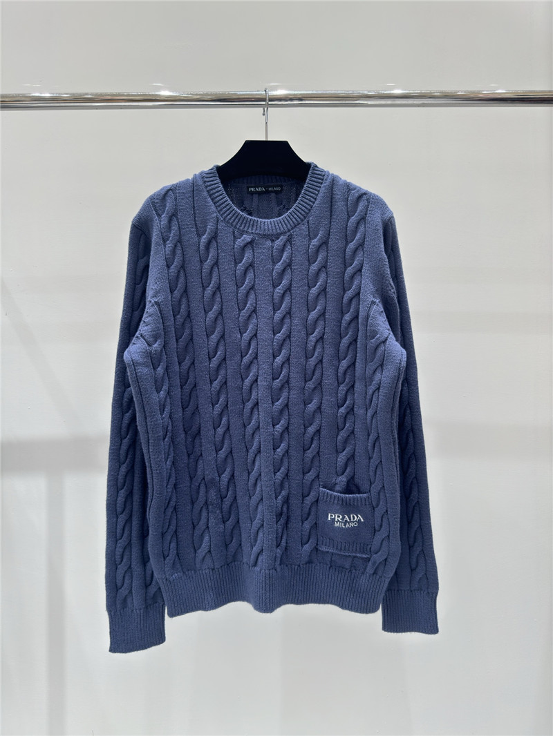 Pra*a logo pocket twist knit sweater blue