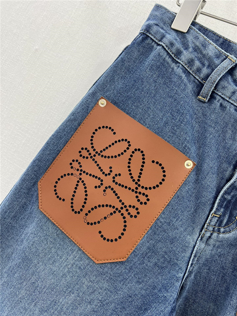 L0ew* new front pocket leather label hollow logo trousers