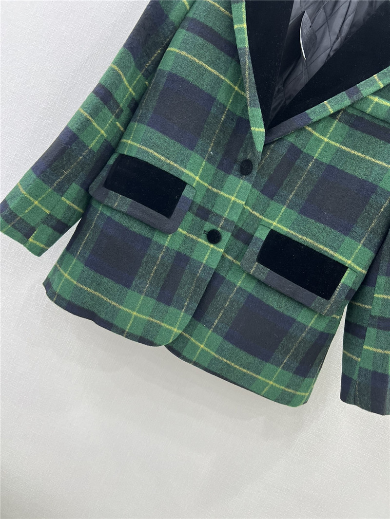 Y51 green plaid patchwork lapel suit + pleated skirt suit