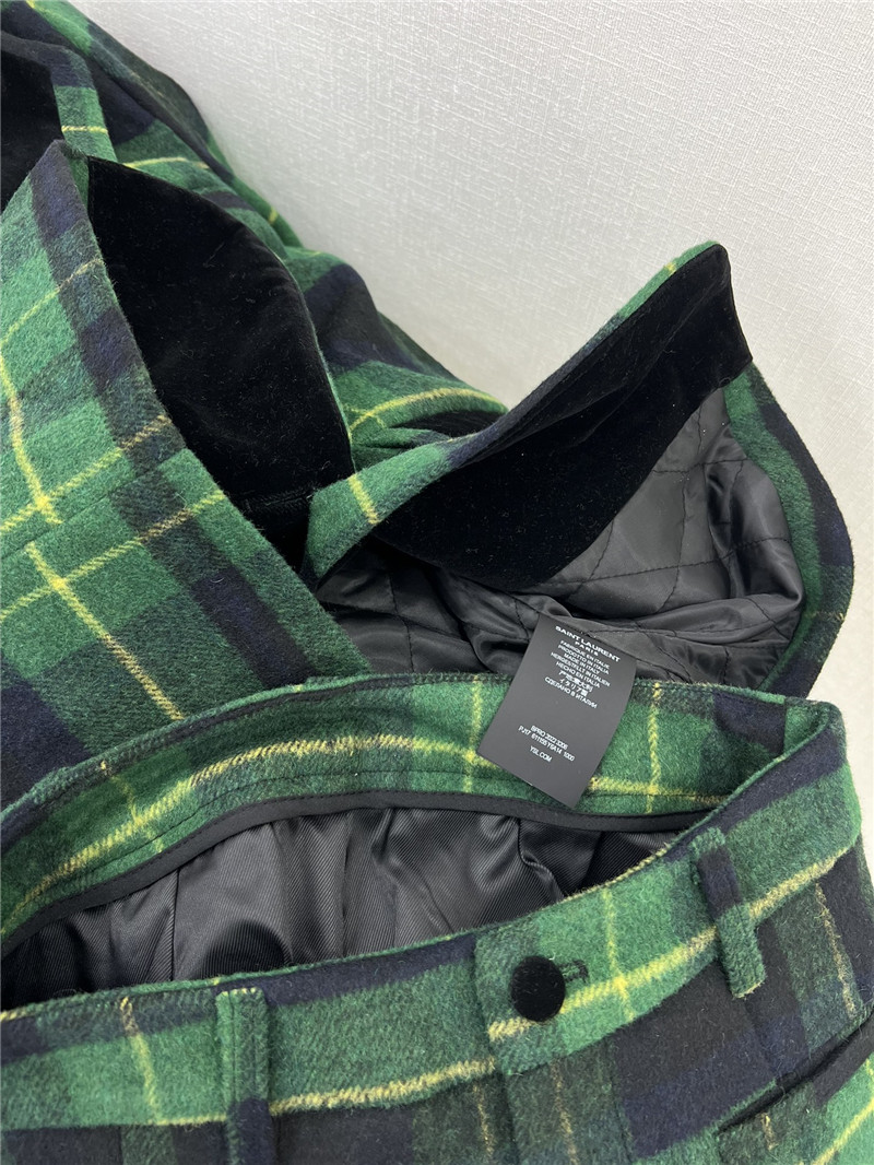 Y51 green plaid patchwork lapel suit + pleated skirt suit