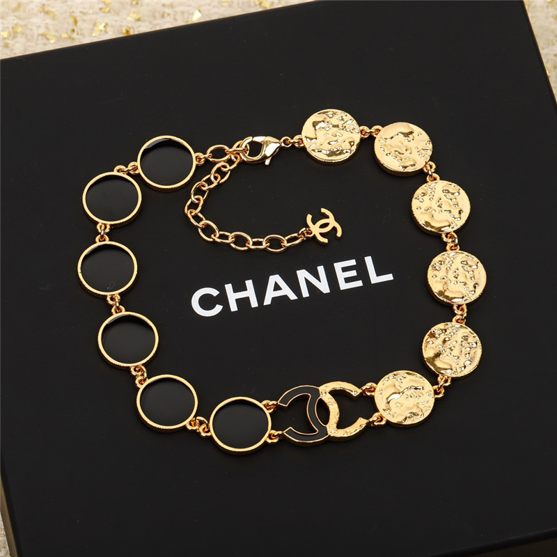 Ch**el round enamel gold double c necklace