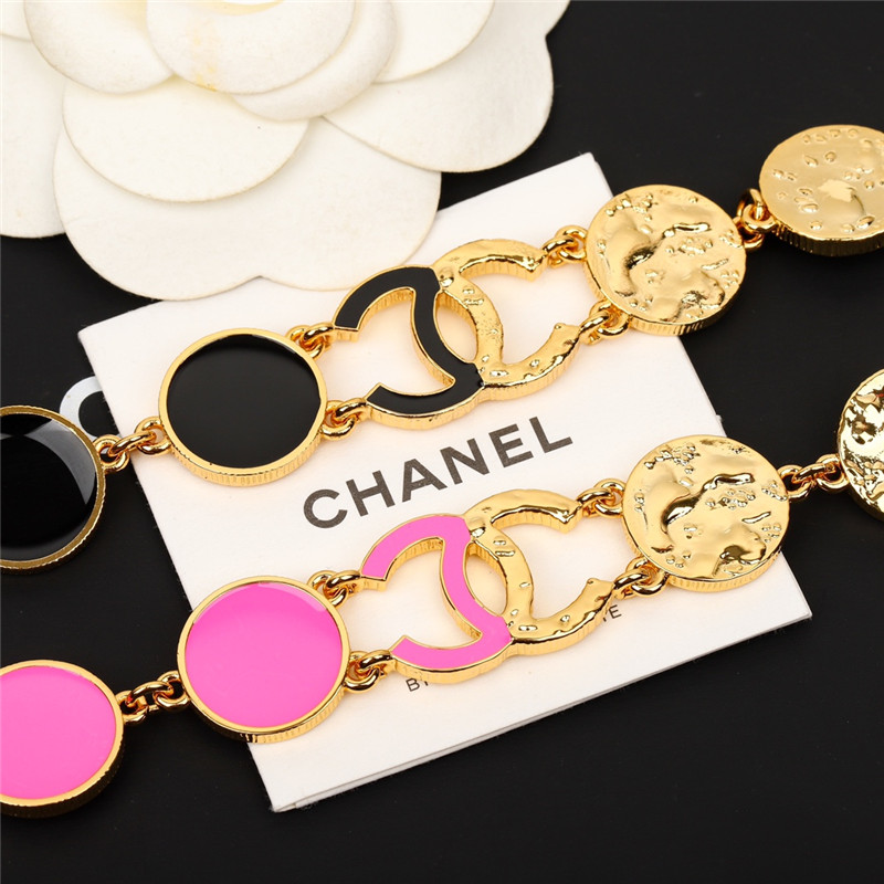 Ch**el round enamel gold double c necklace