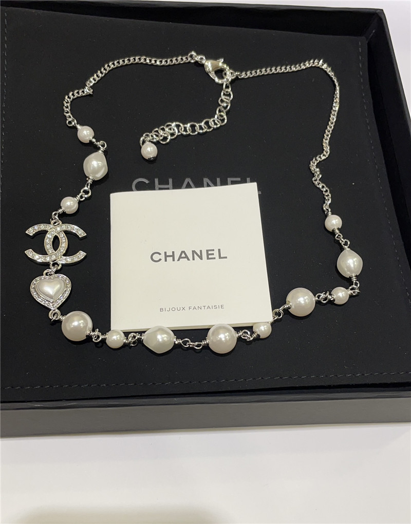 ch**el love D1am0nd double c pearl silver necklace