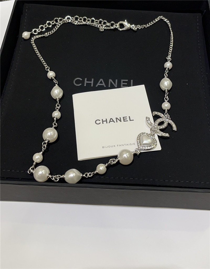 ch**el love D1am0nd double c pearl silver necklace