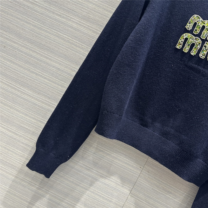 Miu Miu Logo Short Knitted Sweater Navy