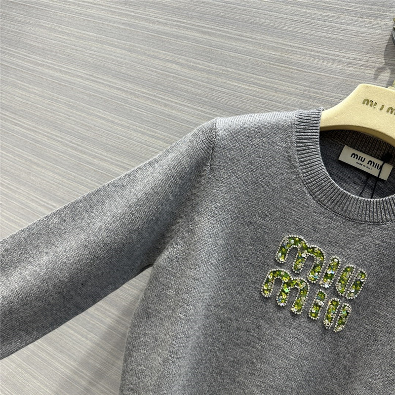 Miu Miu Logo Short Knitted Sweater Grey