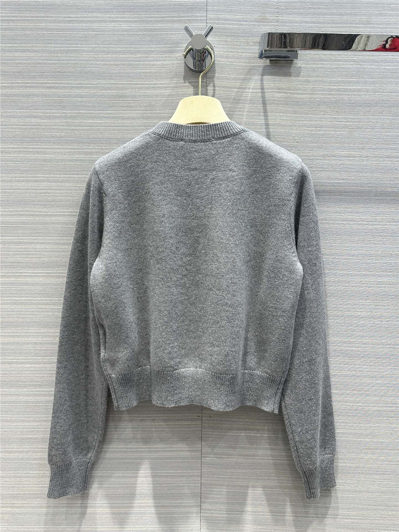 Miu Miu Logo Short Knitted Sweater Grey