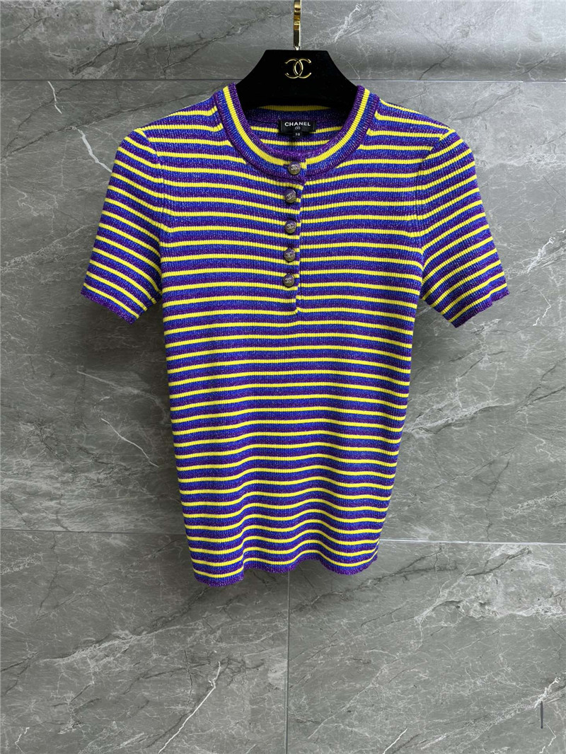 Ch**el striped knitted button t-shirt