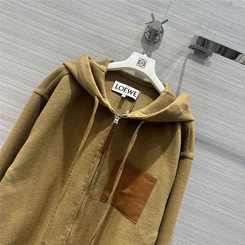 L0ew* hooded leather cashmere jacket