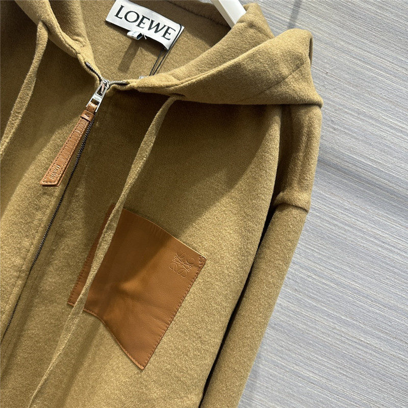 L0ew* hooded leather cashmere jacket