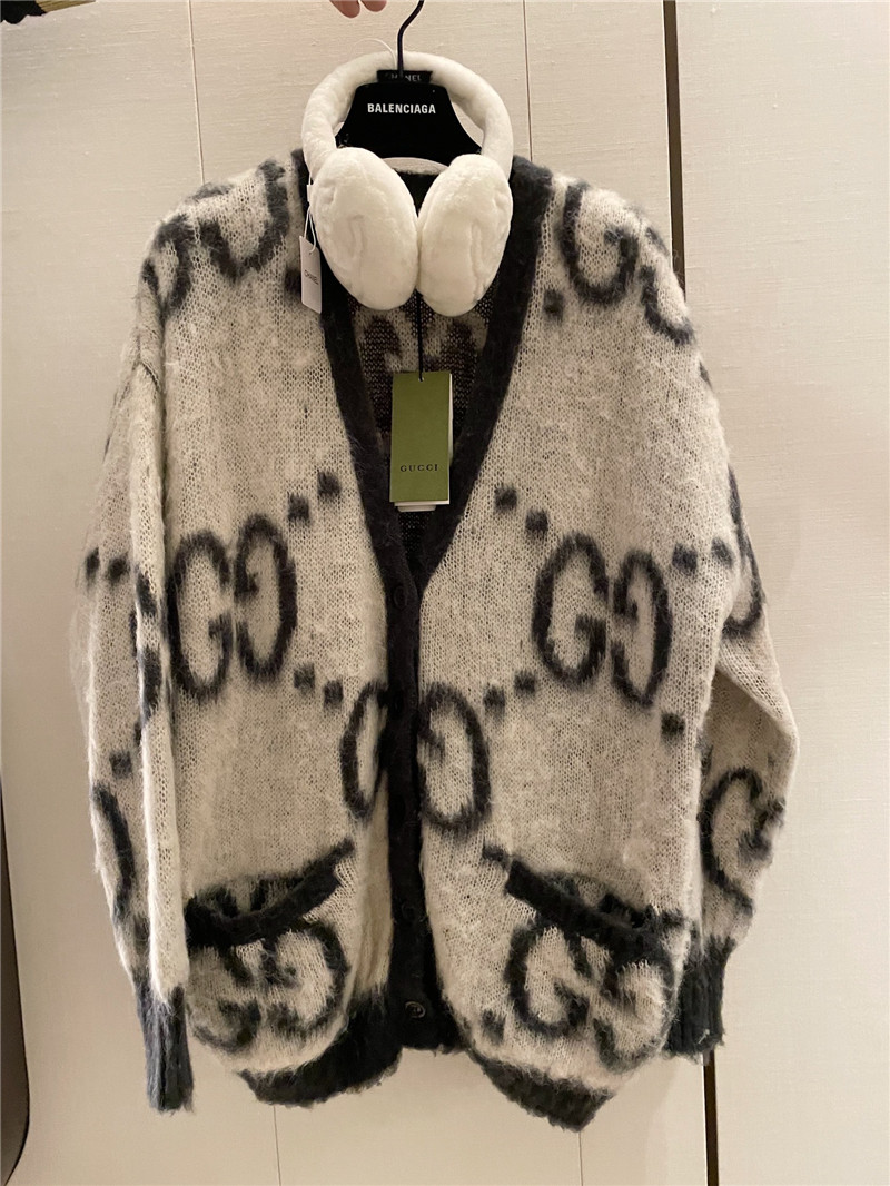 Gvc*1 jacquard gg mohair cardigan beige