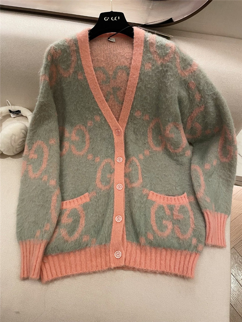 Gvc*1 jacquard gg mohair cardigan pink