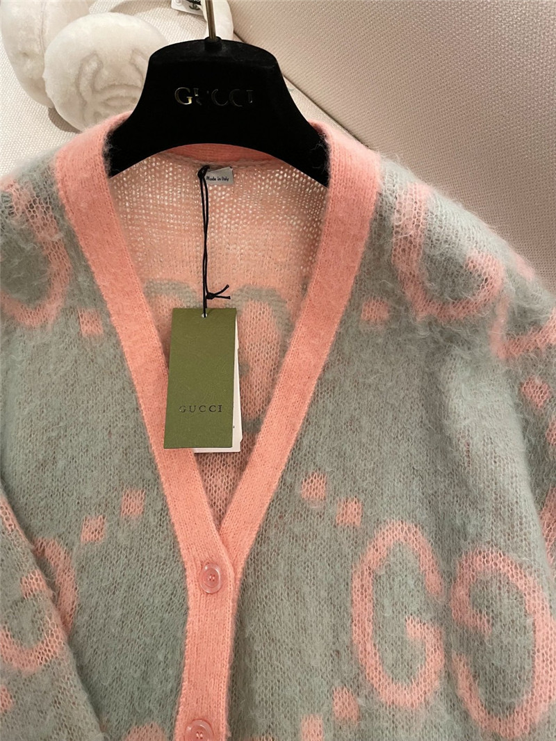 Gvc*1 jacquard gg mohair cardigan pink