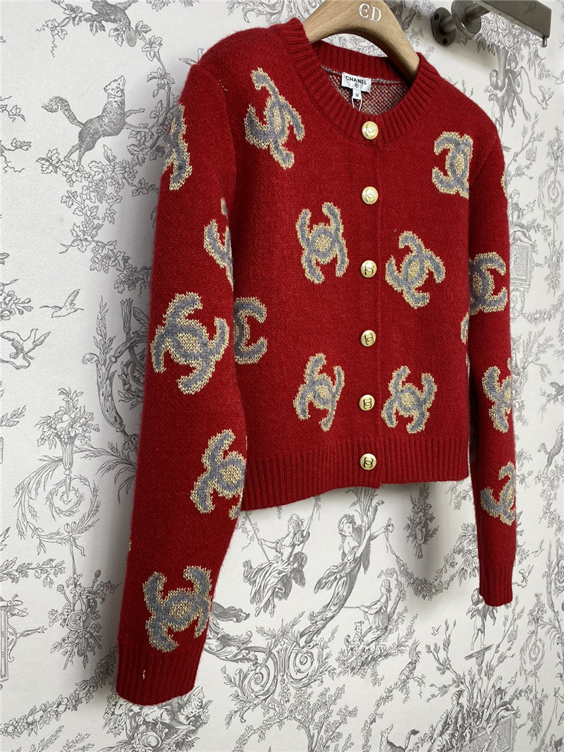 Ch**el logo jacquard knitted cardigan