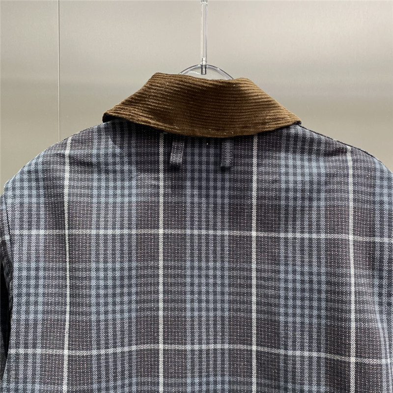 D10r plaid long lapel denim jacket
