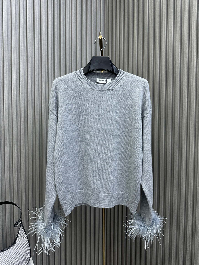 Va1e*ntin0 feather-trimmed wool sweater
