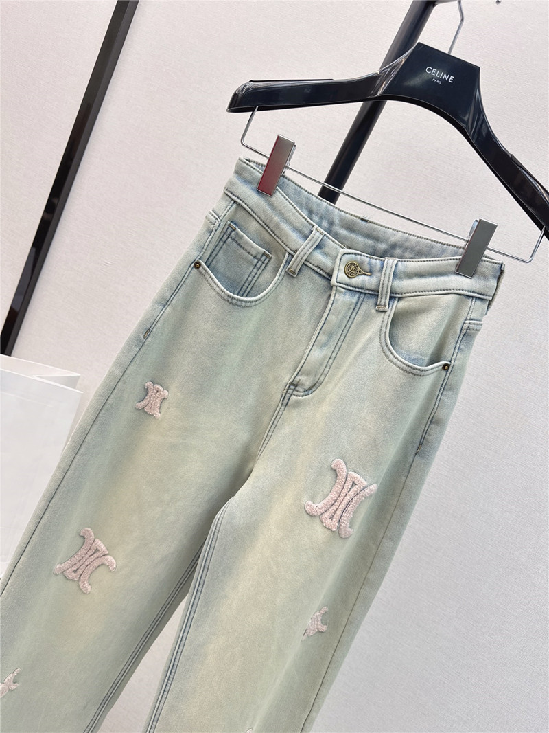 Ce1i*e new logo flocked decorative velvet jeans