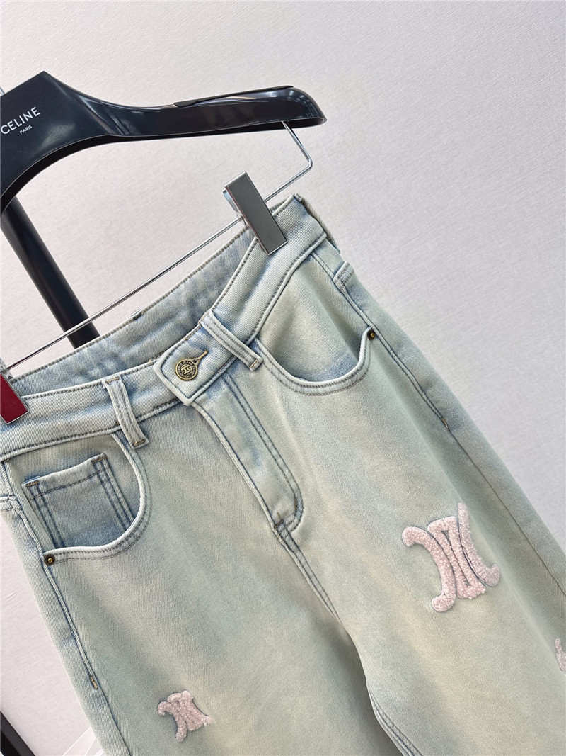 Ce1i*e new logo flocked decorative velvet jeans