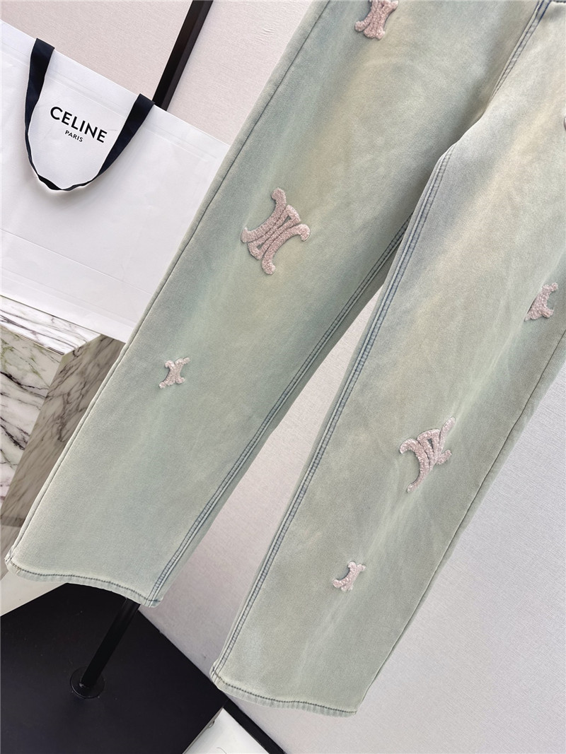 Ce1i*e new logo flocked decorative velvet jeans