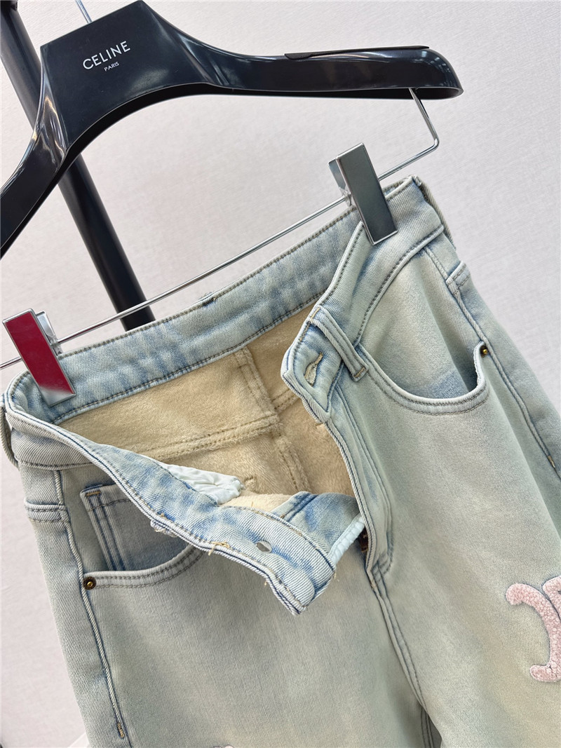 Ce1i*e new logo flocked decorative velvet jeans