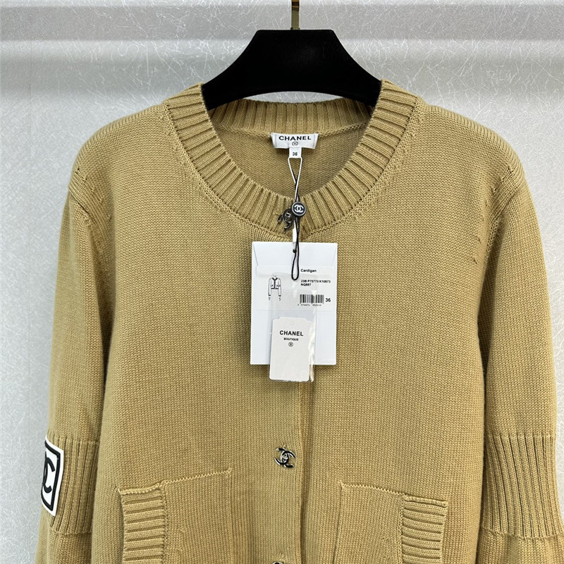 Ch**el logo ribbed neck knit cardigan