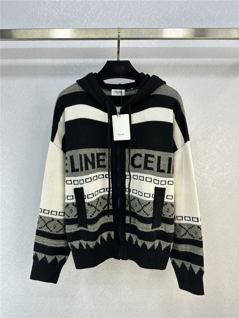 Ce1i*e logo pattern zip hooded cardigan